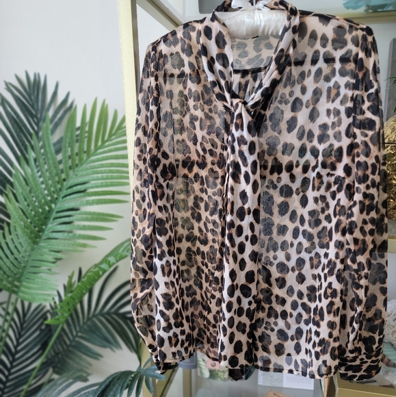 🐆 The Limited Sheer Leopard Animal Print Tie Blouse 🐆 - Picture 1 of 6